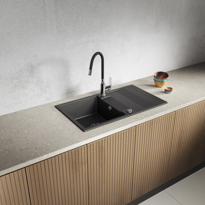 Laveo Rab Granite Sink 1 Bowl with Drainer - Black – product view 1