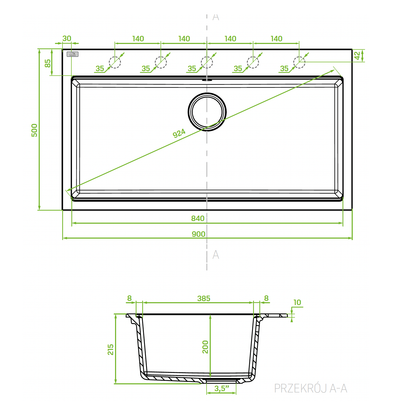Laveo Tau Granite Sink 1 Bowl 900mm - White