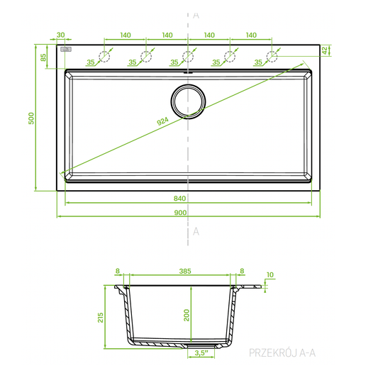 Laveo Tau Granite Sink 1 Bowl 900mm - White