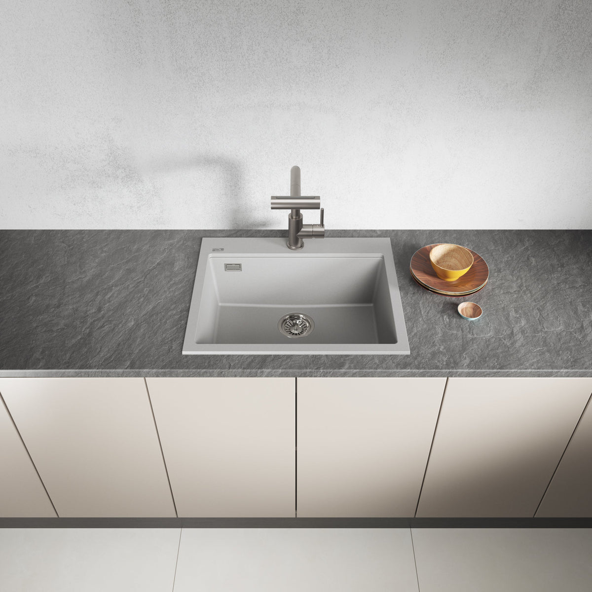 Laveo Tau Granite Sink 1 Bowl 600mm - Grey – product view 2