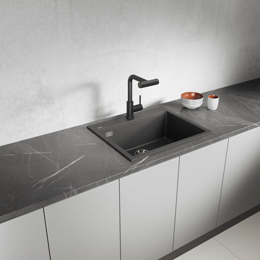 Laveo Tau Granite Sink 1 Bowl 600mm - Black – product view 1