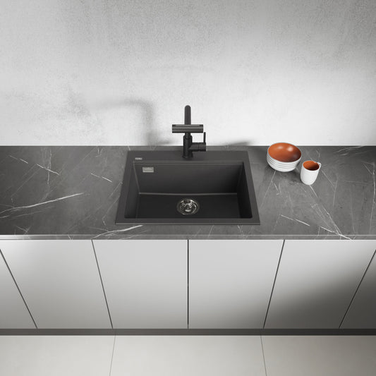 Laveo Tau Granite Sink 1 Bowl 600mm - Black – product view 2