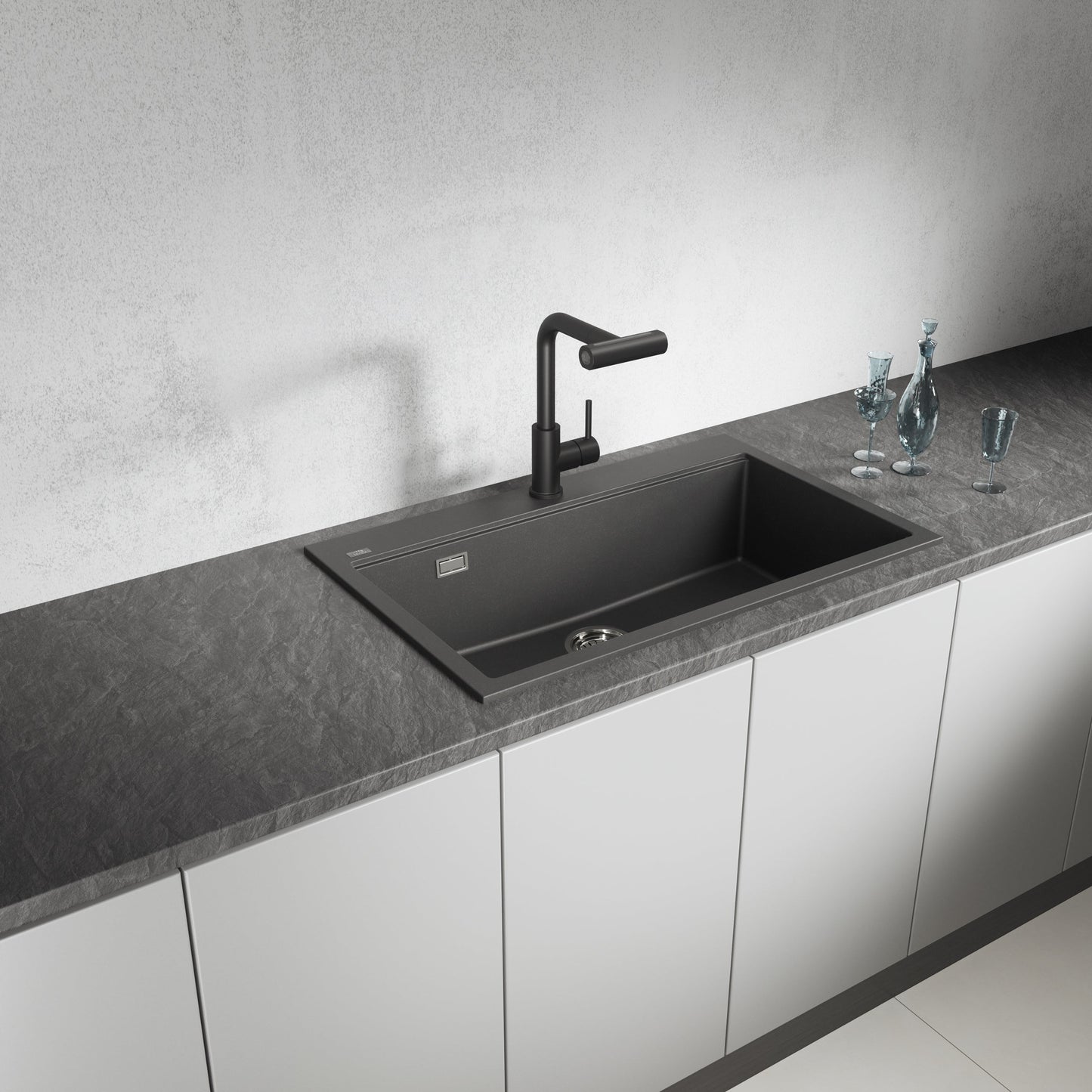 Laveo Tau Granite Sink 1 Bowl 800mm - Black – product view 1