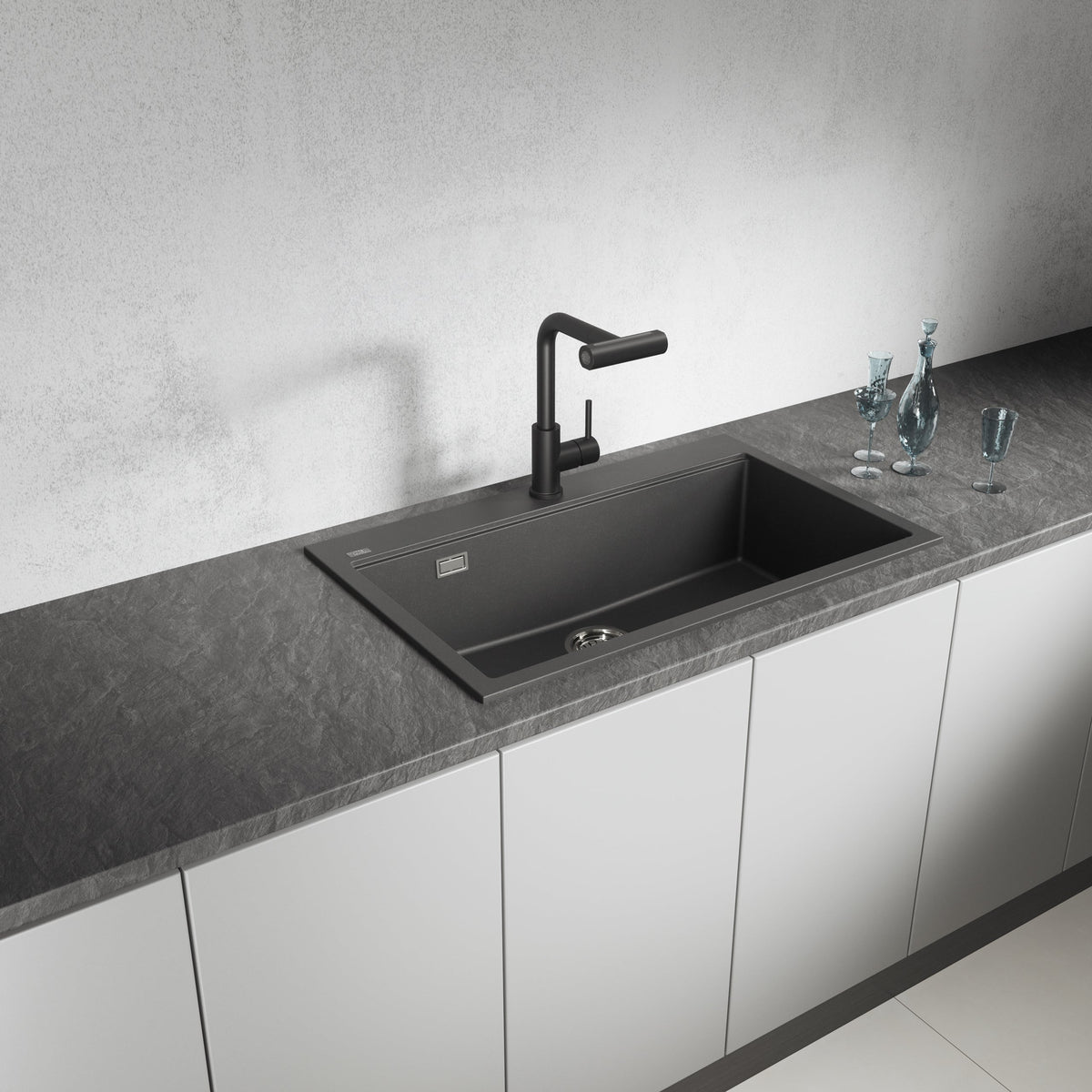 Laveo Tau Granite Sink 1 Bowl 800mm - Black – product view 1