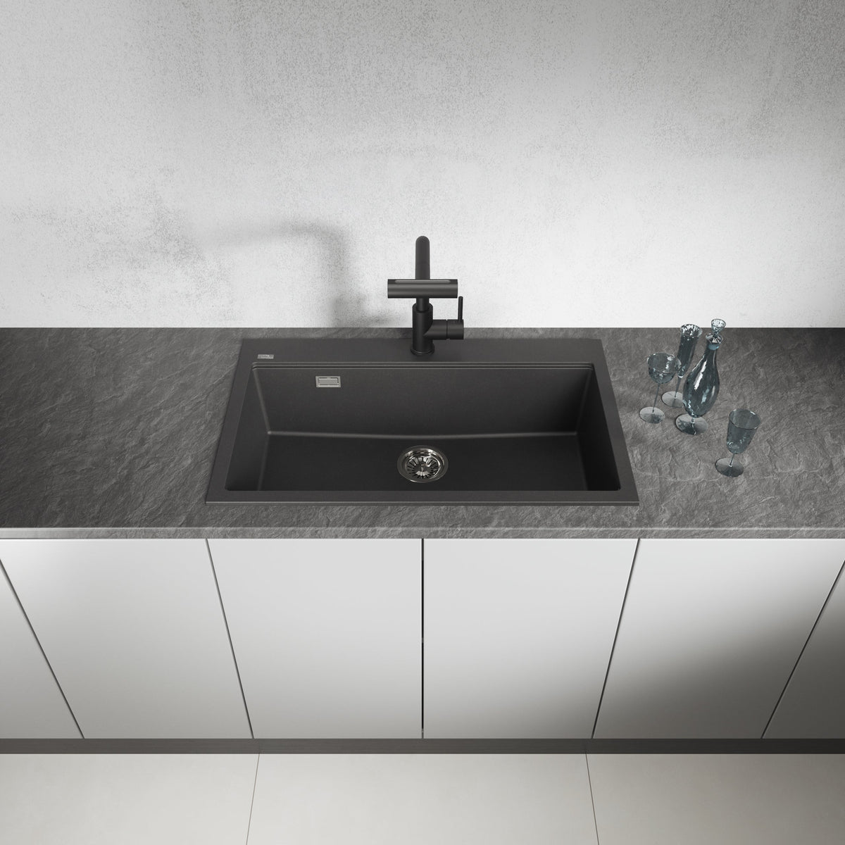 Laveo Tau Granite Sink 1 Bowl 800mm - Black – product view 2
