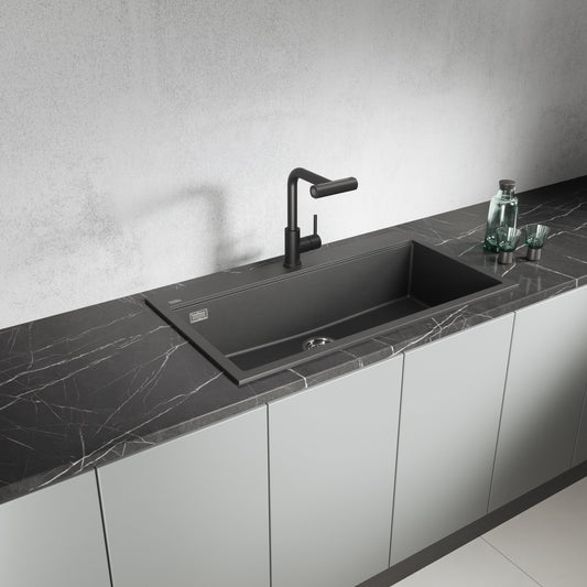 Laveo Tau Granite Sink 1 Bowl 900mm - Black – product view 1
