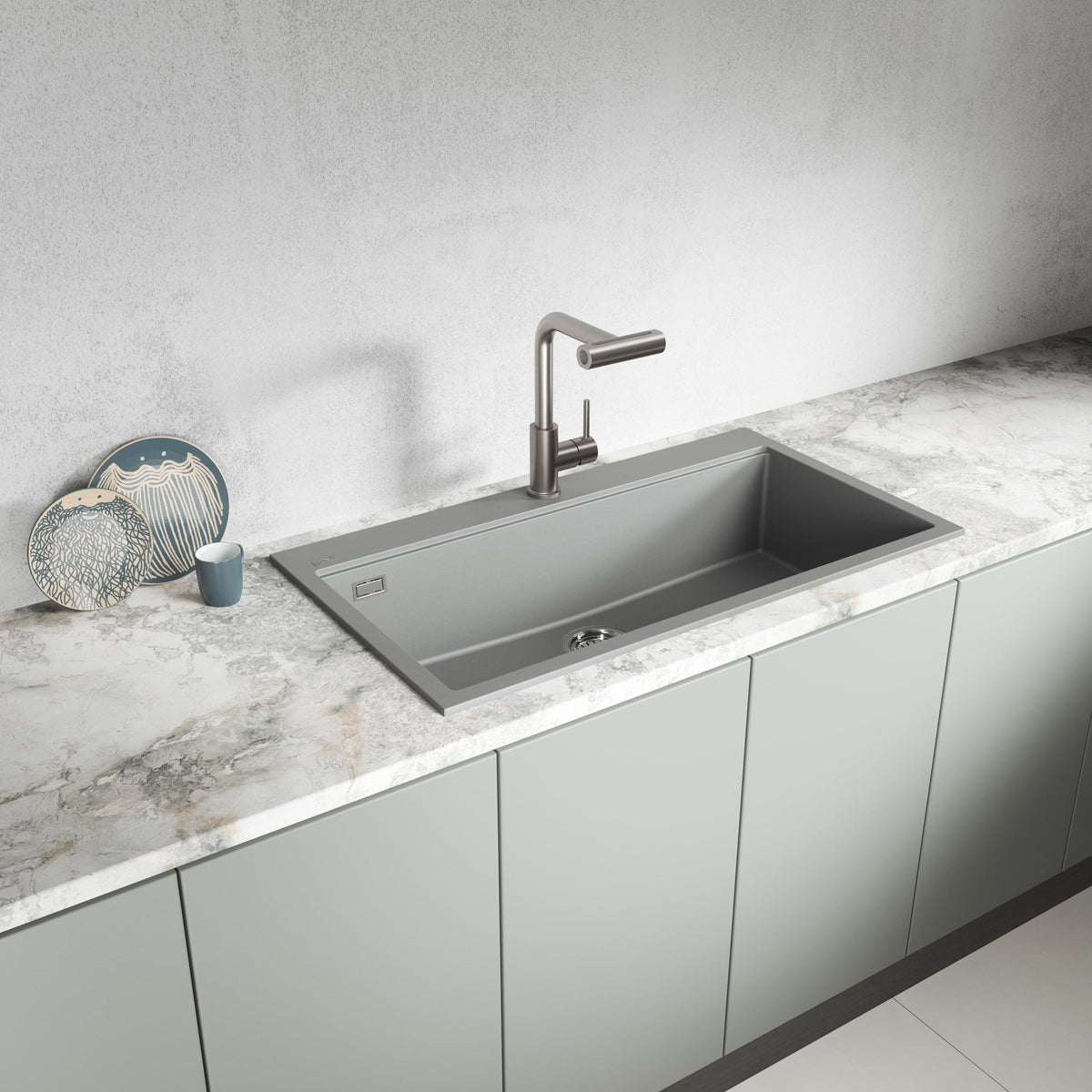 Laveo Tau Granite Kitchen Sink Single Bowl 900 mm - Volcano Grey – product view 1