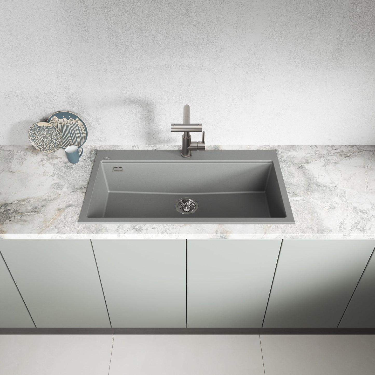 Laveo Tau Granite Kitchen Sink Single Bowl 900 mm - Volcano Grey – product view 2