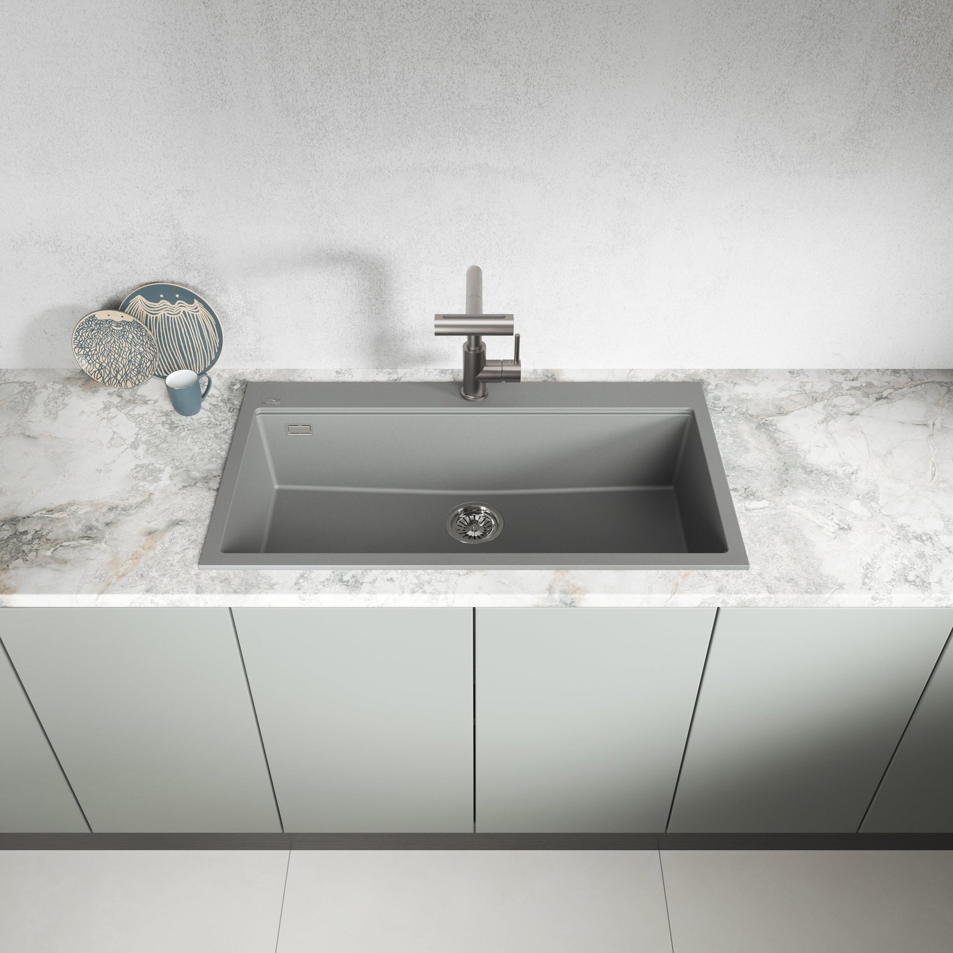 Laveo Tau Granite Kitchen Sink Single Bowl 900 mm - Volcano Grey – product view 2