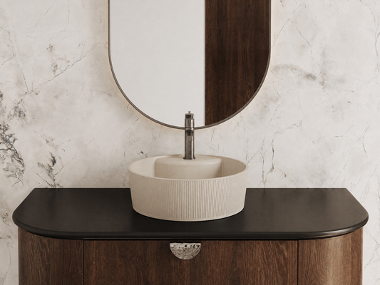 Laveo Cliff Grooved Granite Countertop Basin 360 mm - Beige – bathroom lifestyle view 1
