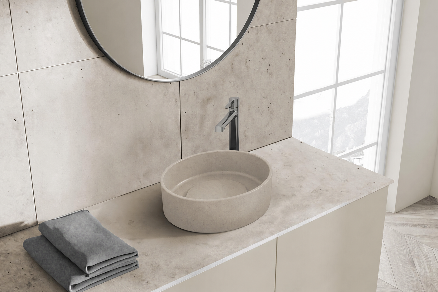 Laveo Perl Granite Countertop Basin 360 mm - Beige – bathroom lifestyle view 1