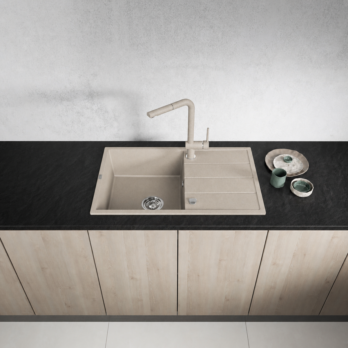 Laveo Wolin Granite Sink 1 Bowl with Drainer – Beach Sand – additional product view