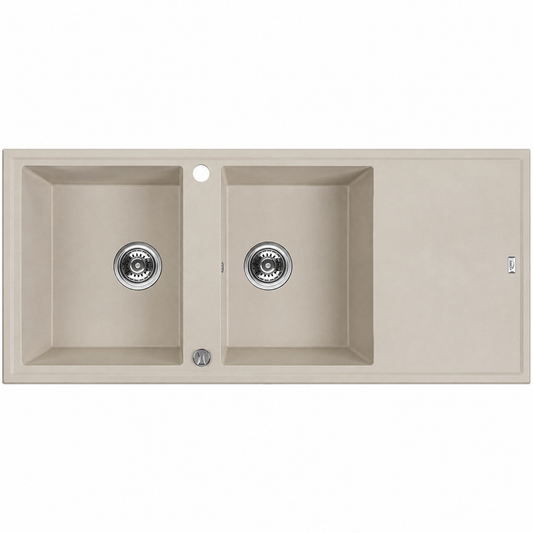 Laveo Megalo Granite Sink 2 Bowl with Drainer - Beach Sand – Beach Sand – product view 1