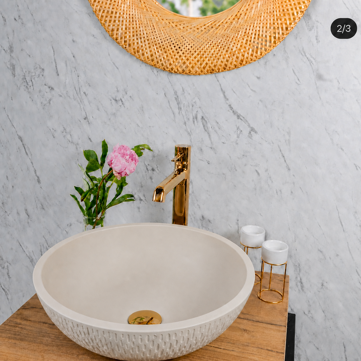 Laveo Amber Granite Washbasin - Beach Sand – Beach Sand – product view 4