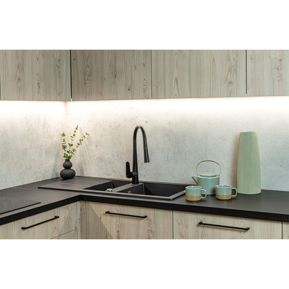 Laveo Barbados Granite Sink 1.5 Bowl - Monochrome Black