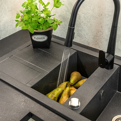 Laveo Barbados Granite Sink 1.5 Bowl - Monochrome Black