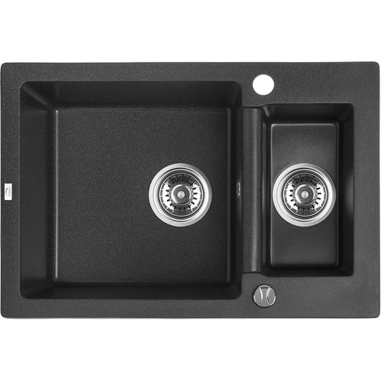 Laveo Celia Granite Kitchen Sink One and a Half Bowl 650mm - Black