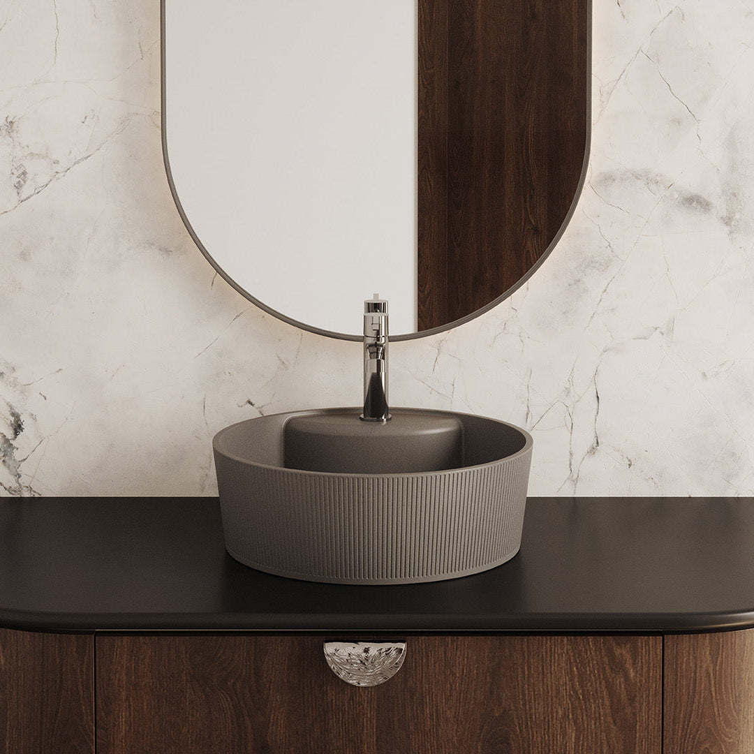 Laveo Cliff Grooved Granite Countertop Basin 360 mm - Grey – bathroom lifestyle view 1