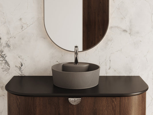Laveo Cliff Grooved Granite Countertop Basin 360 mm - Grey – bathroom lifestyle view 1