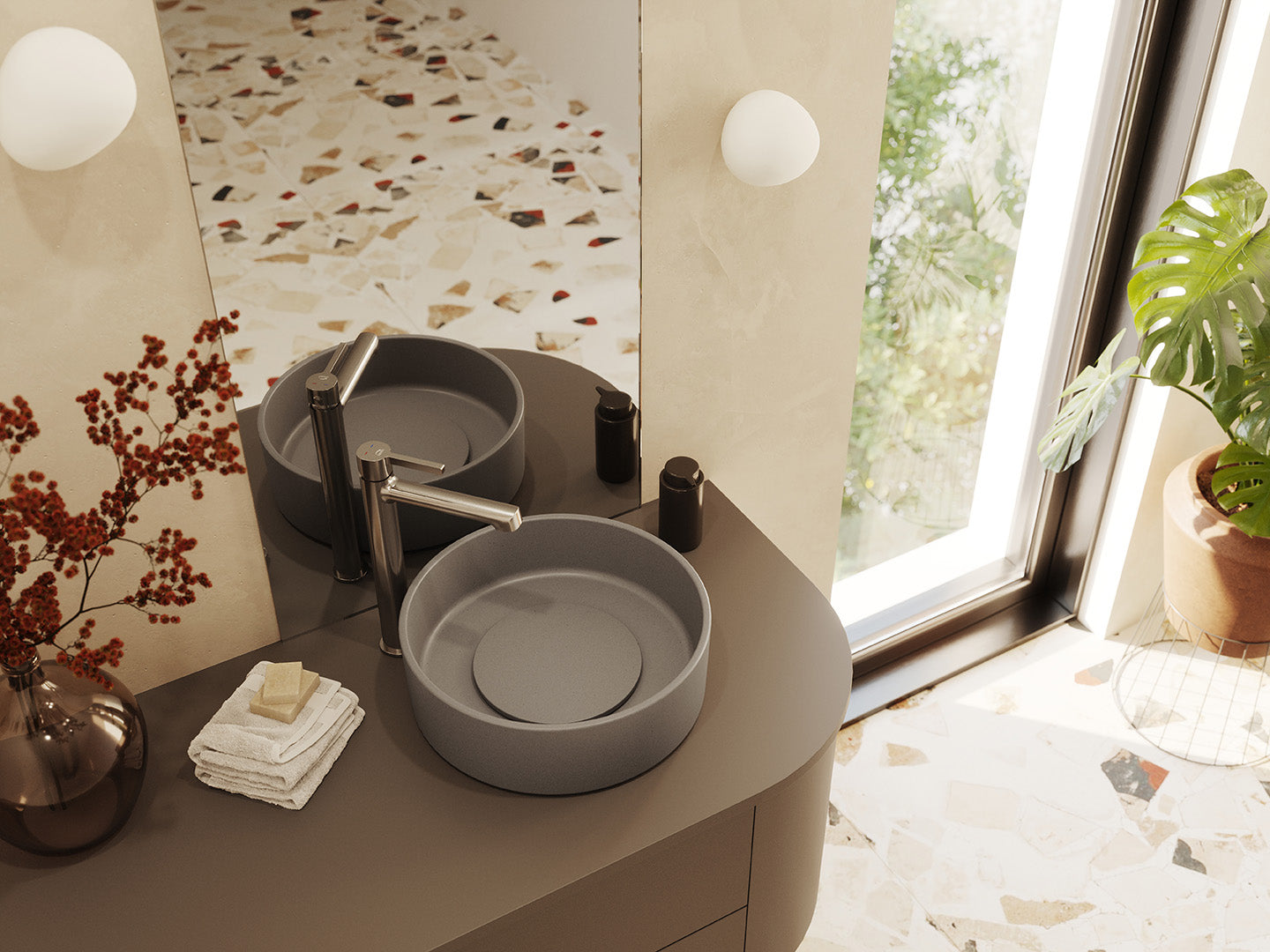 Laveo Perl Granite Countertop Basin 360 mm - Grey – bathroom lifestyle view 2