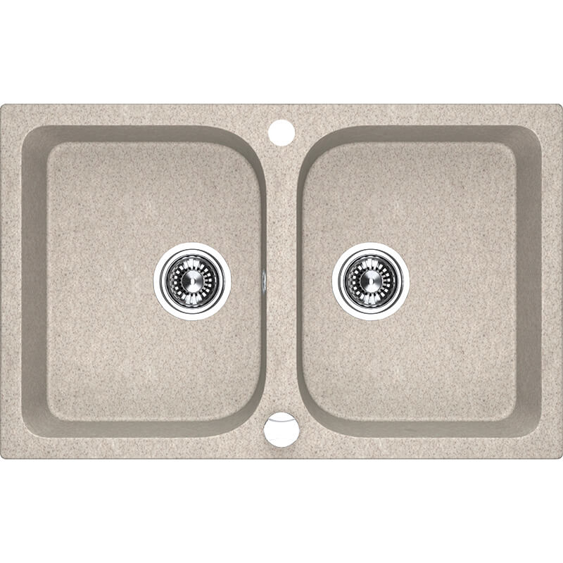 Laveo Celia Granite Sink 2 Bowl – Beige / Beach Sand – white background product view
