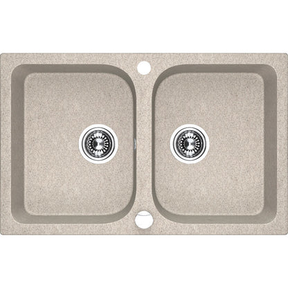Laveo Celia Granite Sink 2 Bowl – Beige / Beach Sand – white background product view