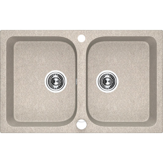Laveo Celia Granite Sink 2 Bowl – Beige / Beach Sand – white background product view