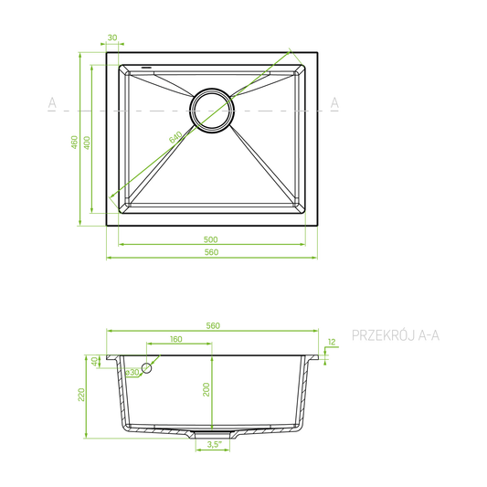Technical drawing – Laveo Ibiza Granite Undermount Sink - White – SBI_610U