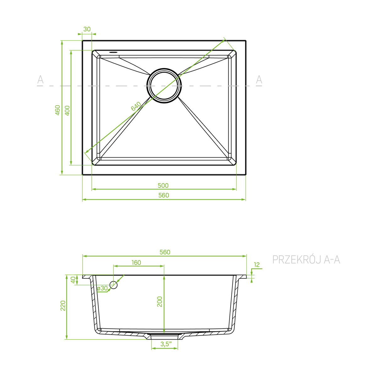 Technical drawing – Laveo Ibiza Granite Undermount Sink - Black – SBI_710U