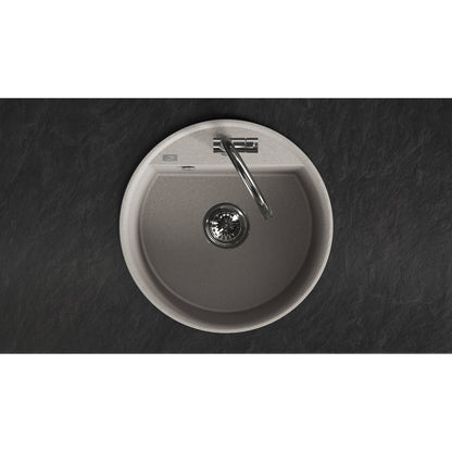 Laveo Muna round single-bowl sink - overhead installed view showing the beige finish