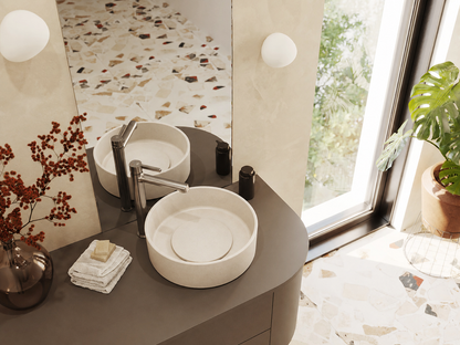 Laveo Perl Jasmine countertop basins in a modern bathroom