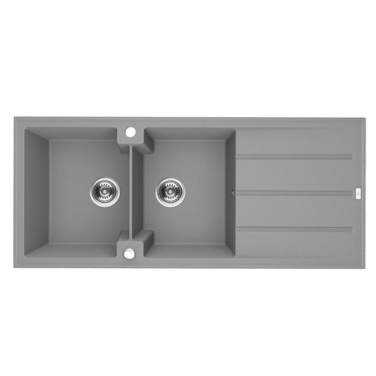 Laveo Canaria Granite Sink 2 Bowl with Drainer – Grey – SPC_521T