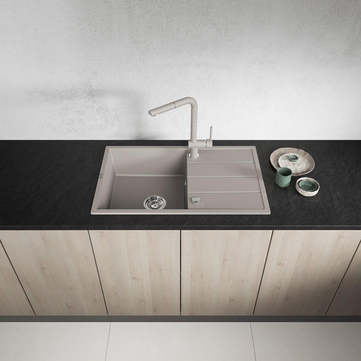 Laveo Wolin Granite Sink 1 Bowl with Drainer – Beach Sand – additional product view