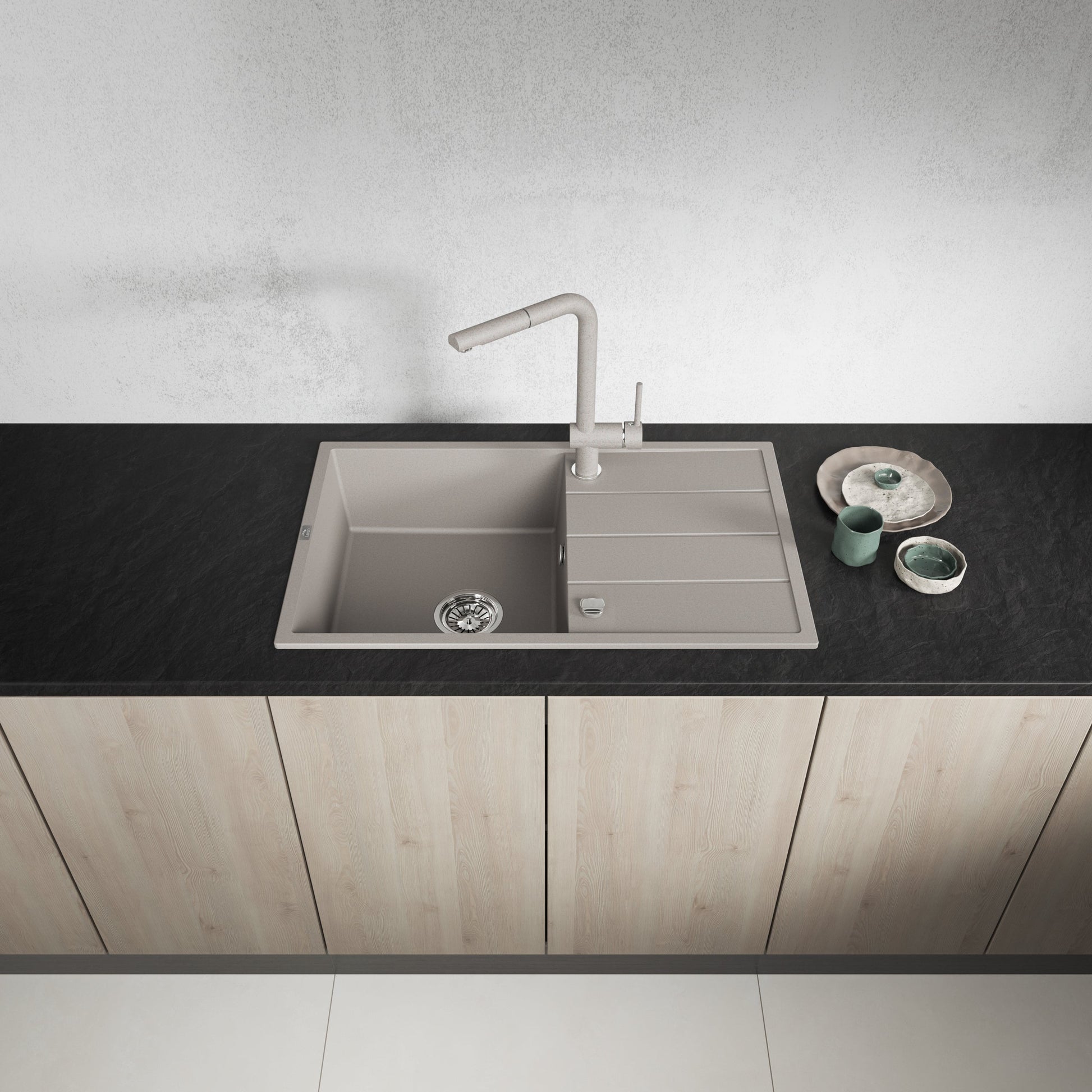 Laveo Wolin Granite Sink 1 Bowl with Drainer – Beach Sand – additional product view