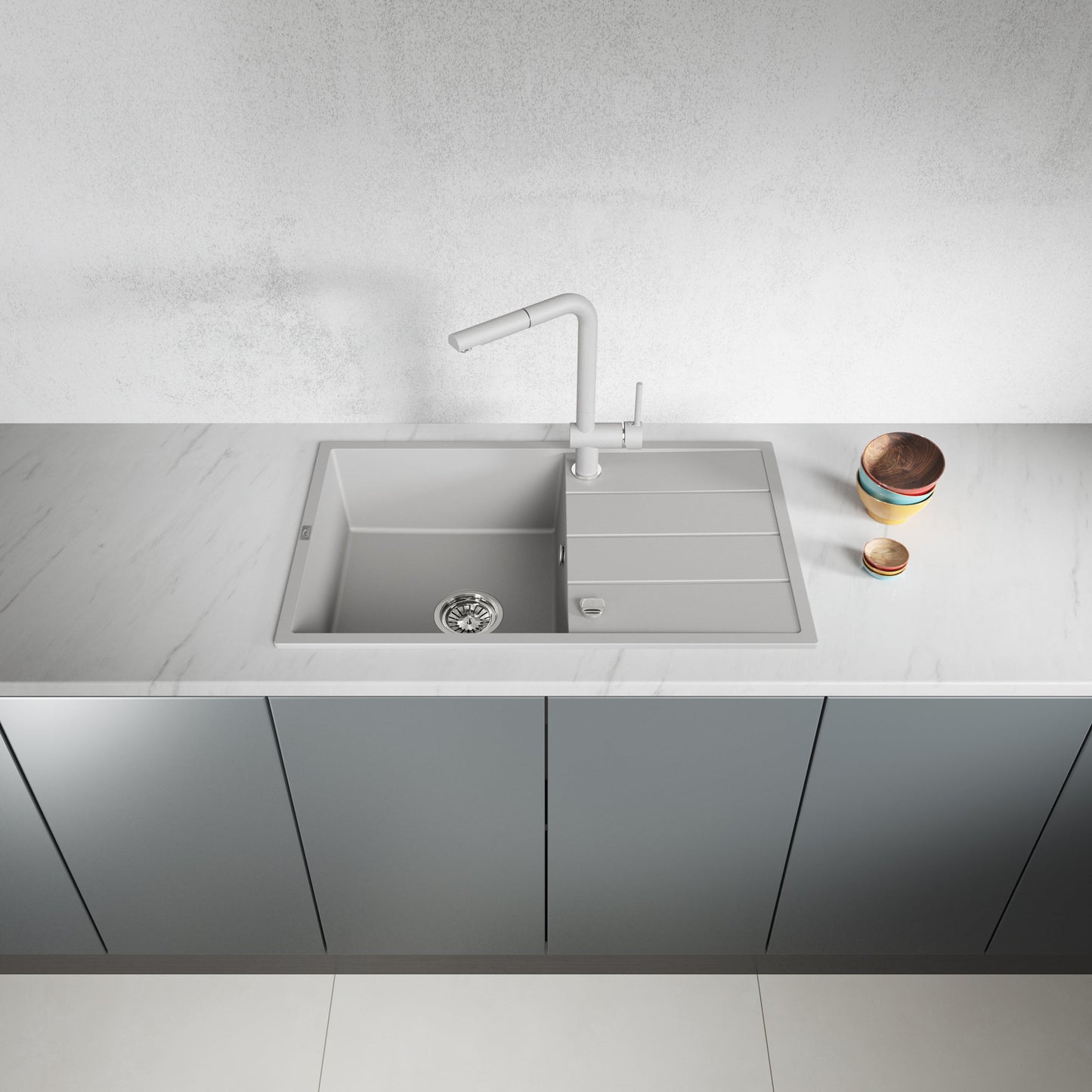Laveo Wolin Granite Sink 1 Bowl with Drainer – Grey – additional product view