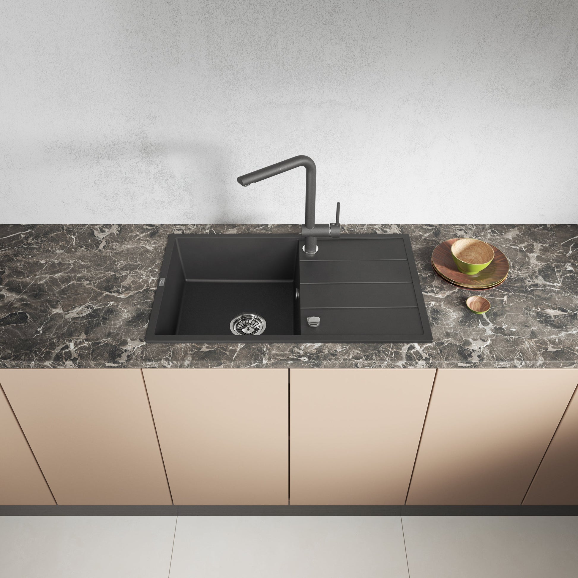 Laveo Wolin Granite Sink 1 Bowl with Drainer – Black – additional product view