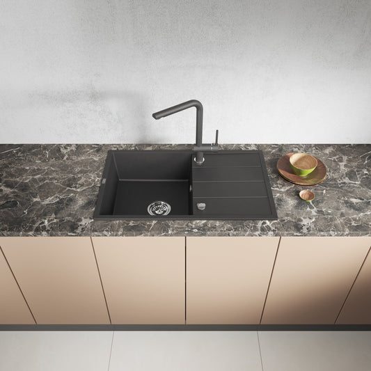 Laveo Wolin Granite Sink 1 Bowl with Drainer – Black – additional product view