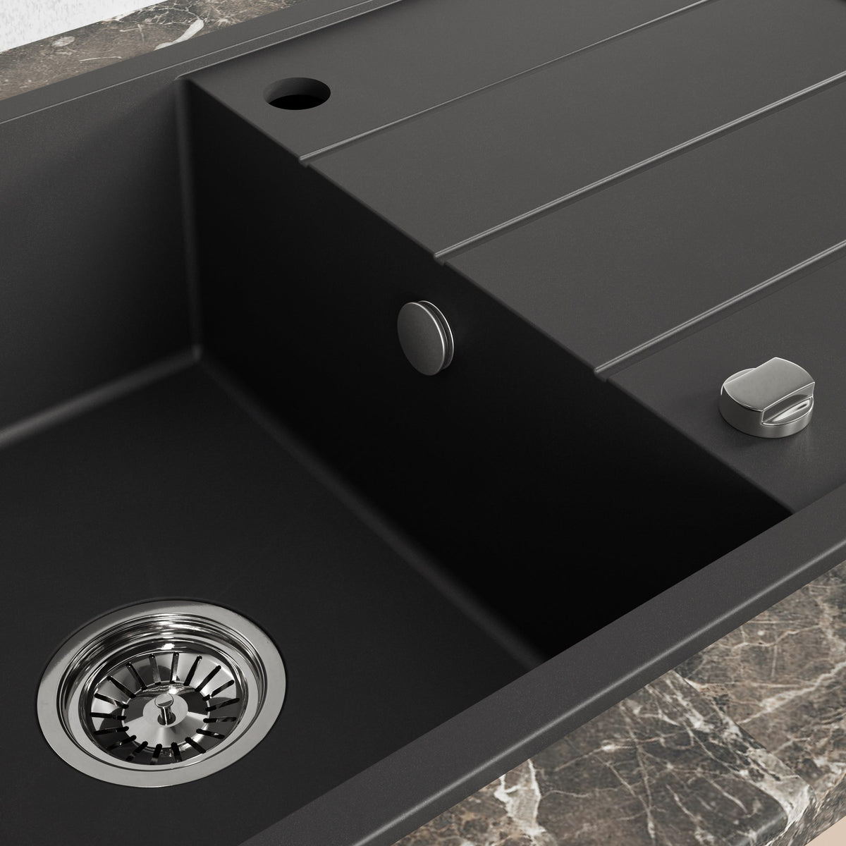 Laveo Wolin Granite Sink 1 Bowl with Drainer – Black – additional product view