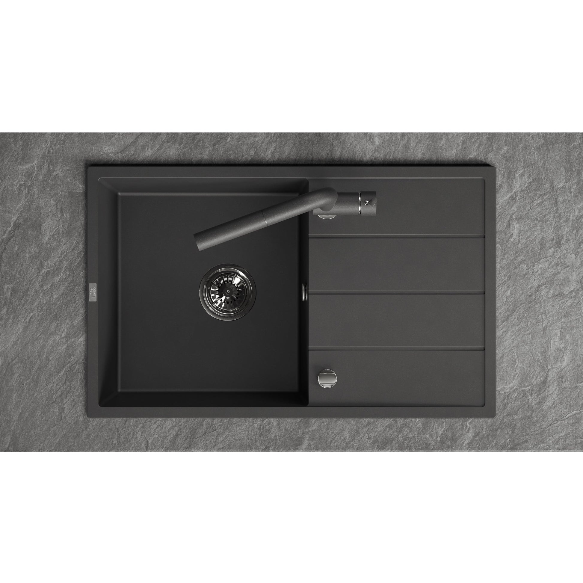 Laveo Wolin Granite Sink 1 Bowl with Drainer – Black – additional product view
