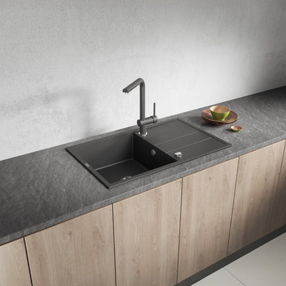 Laveo Wolin Granite Sink 1 Bowl with Drainer – Black – SPW_711T