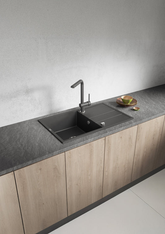 Laveo Wolin Granite Sink 1 Bowl with Drainer – Black – SPW_711T