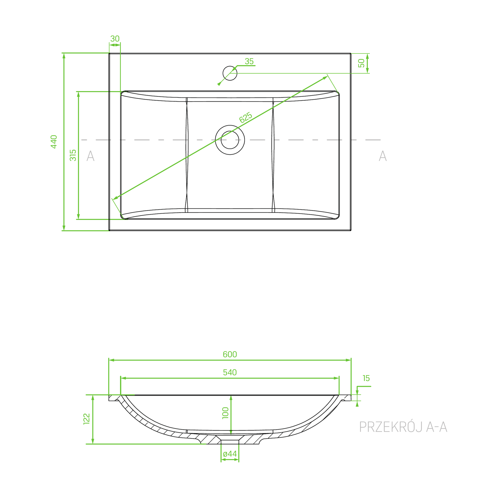 Technical drawing – Laveo - Albano Granite Washbasin - Beach Sand – VGA_1410T