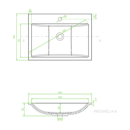 Technical drawing – Laveo - Albano Granite Washbasin - Beach Sand – VGA_1410T