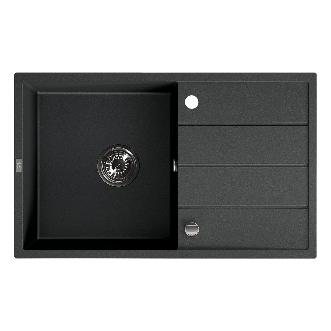 Laveo Wolin SPW_711T black granite sink - complete isolated product view
