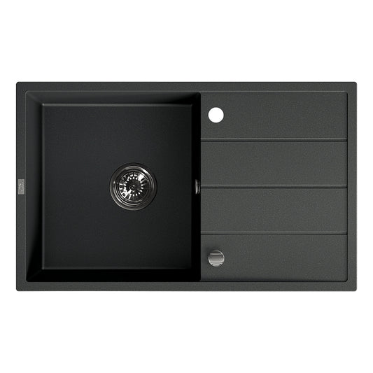 Laveo Wolin SPW_711T black granite sink - complete isolated product view