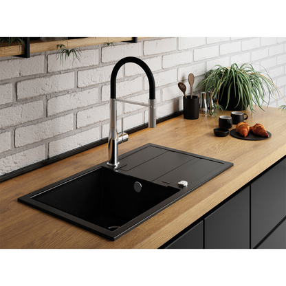 Laveo Barbados Granite Sink 1 Bowl with Drainer - Monochrome Black