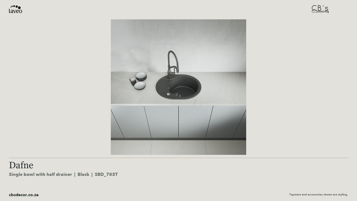 Laveo Dafne Granite Kitchen Sink Single Bowl with Half Drainer - Black · product video