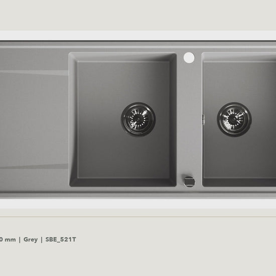 Laveo Megalo Granite Kitchen Sink Double Bowl with Drainer 1160mm - Grey · product video