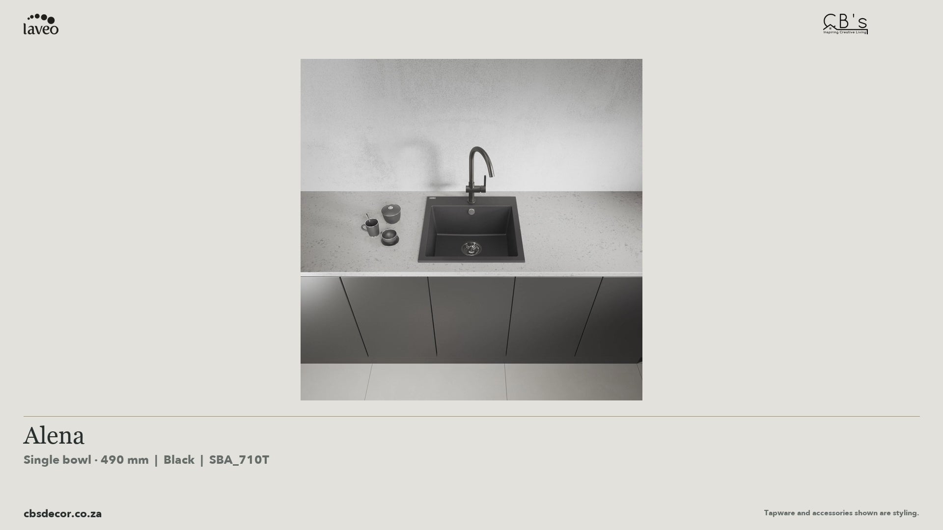 Laveo Alena Granite Kitchen Sink Single Bowl 490mm - Black · product video