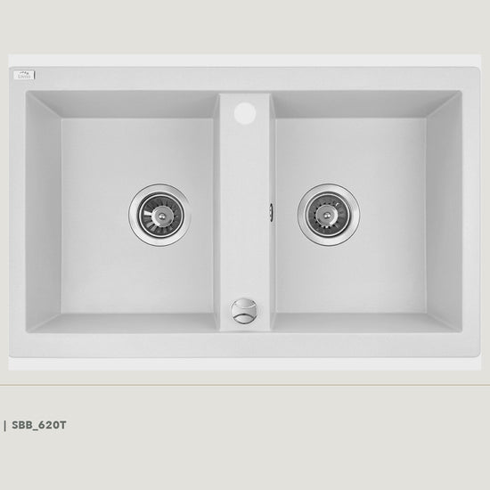Laveo Barbados Granite Kitchen Sink Double Bowl 780mm - White · product video